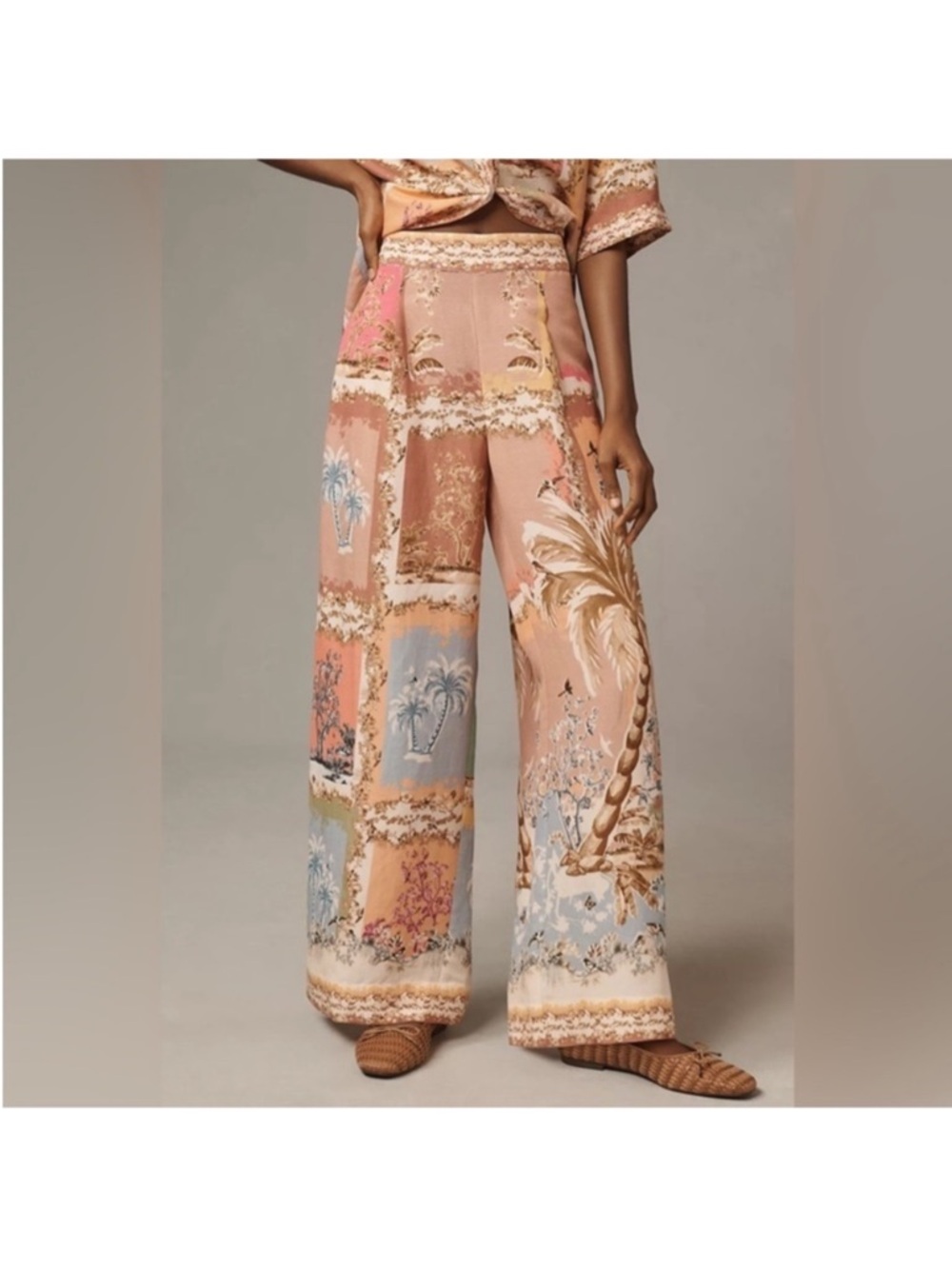Anthropologie Peach Multi Patchwork Wide-Leg Pants - Picture 1 of 10